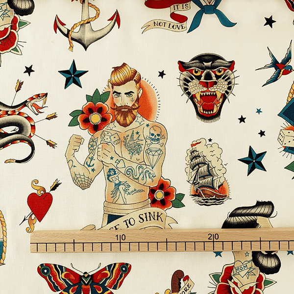 Tela de algodón de Alexander Henry marineros vintage tatuajes