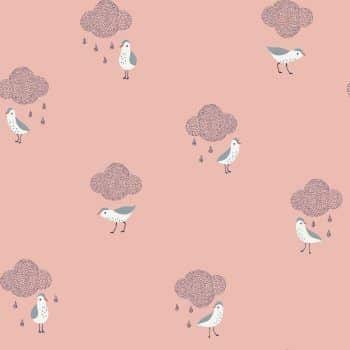 Tela impermeable de pájaros en la lluvia fondo rosa